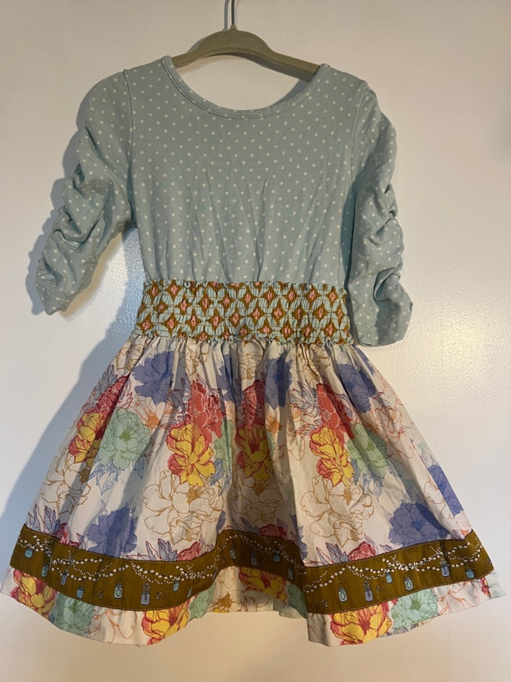 Matilda Jane Light Blue Polka Dot Top with Multicolor Floral Skirt
